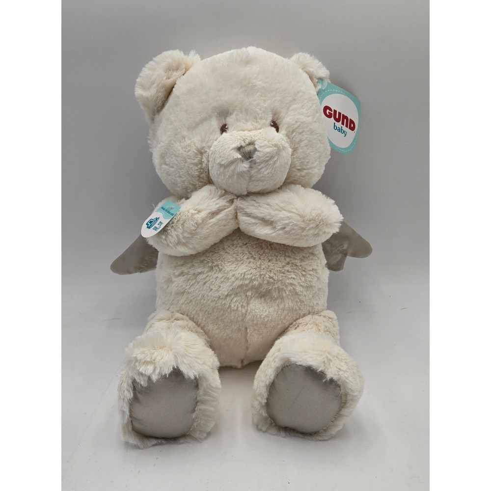 Gund Baby Bear Chime Plush Cream‎ Angel Wings Silver Stuffed Animal 6070141 NWT